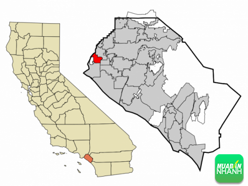 Location of Los Alamitos within Orange County, California.