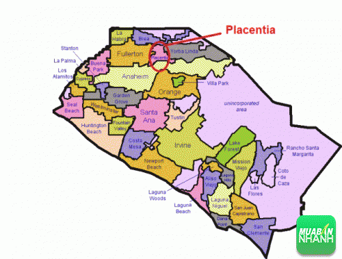 Vị trí Thành phố Placentia, Quận Cam, California